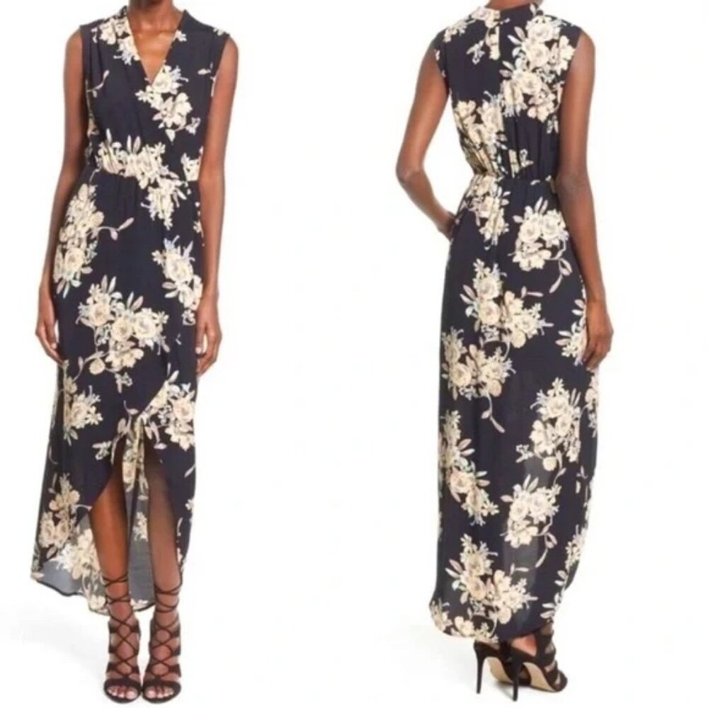 ASTR The Label Floral Surplice Faux Wrap Sleeveless Flowy Maxi Dress Size L